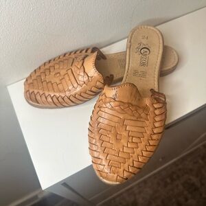 Mexican Artisanal Slip On Huarache in Tan Leather